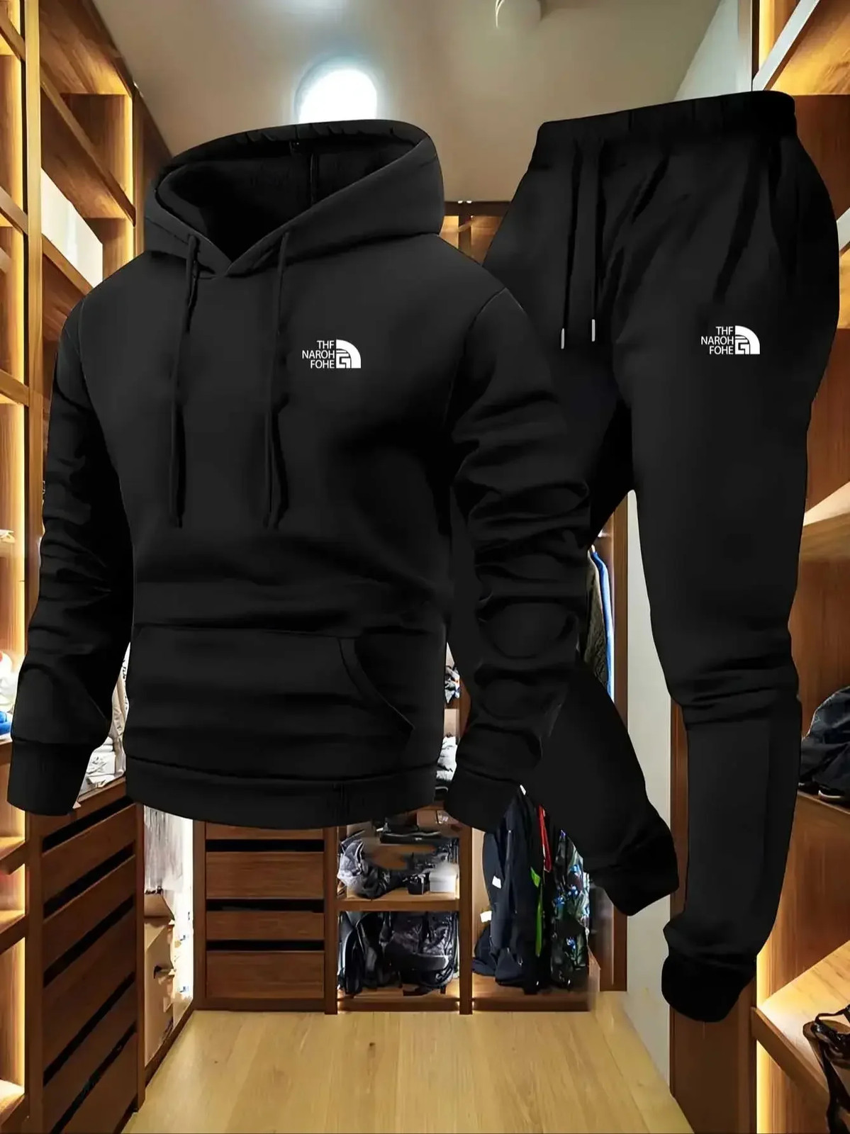Men\'s Autumn and Winter Pattern Casual Two-Piece Set Hooded Sweatshirt and Pants