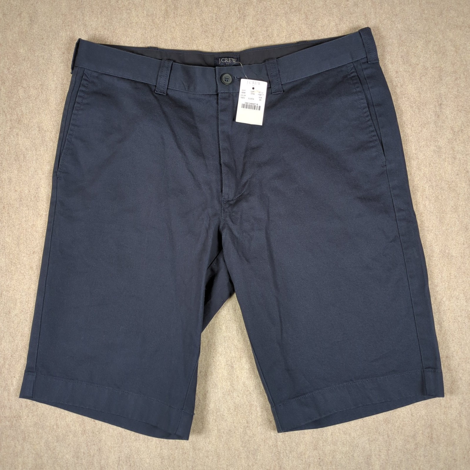 NEW J.Crew Rivington Navy Flat Front Chino 100% Cotton Shorts Men\'s Size 33 NWT