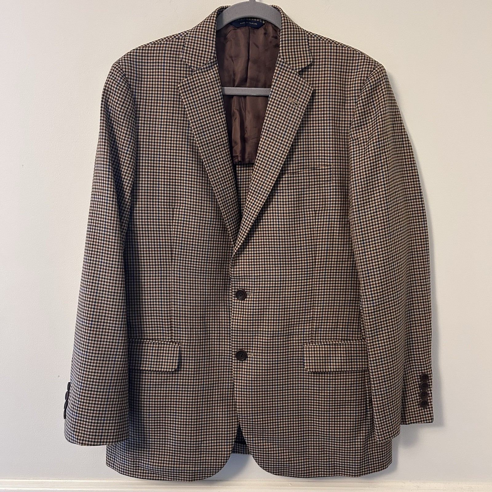 Brooks Brothers 1818 Fitzgerald Blazer Mens 40R Houndstooth Wool Brown Tone Prep