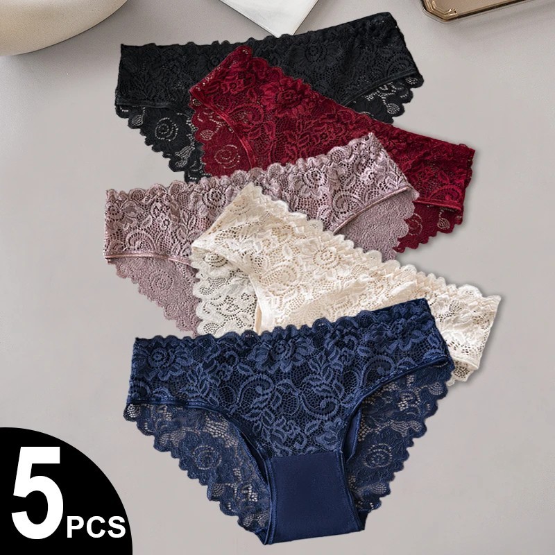 5 Pack Women's Panties Cotton Lace Briefs Soft Stretch Breathable S-XXL - US