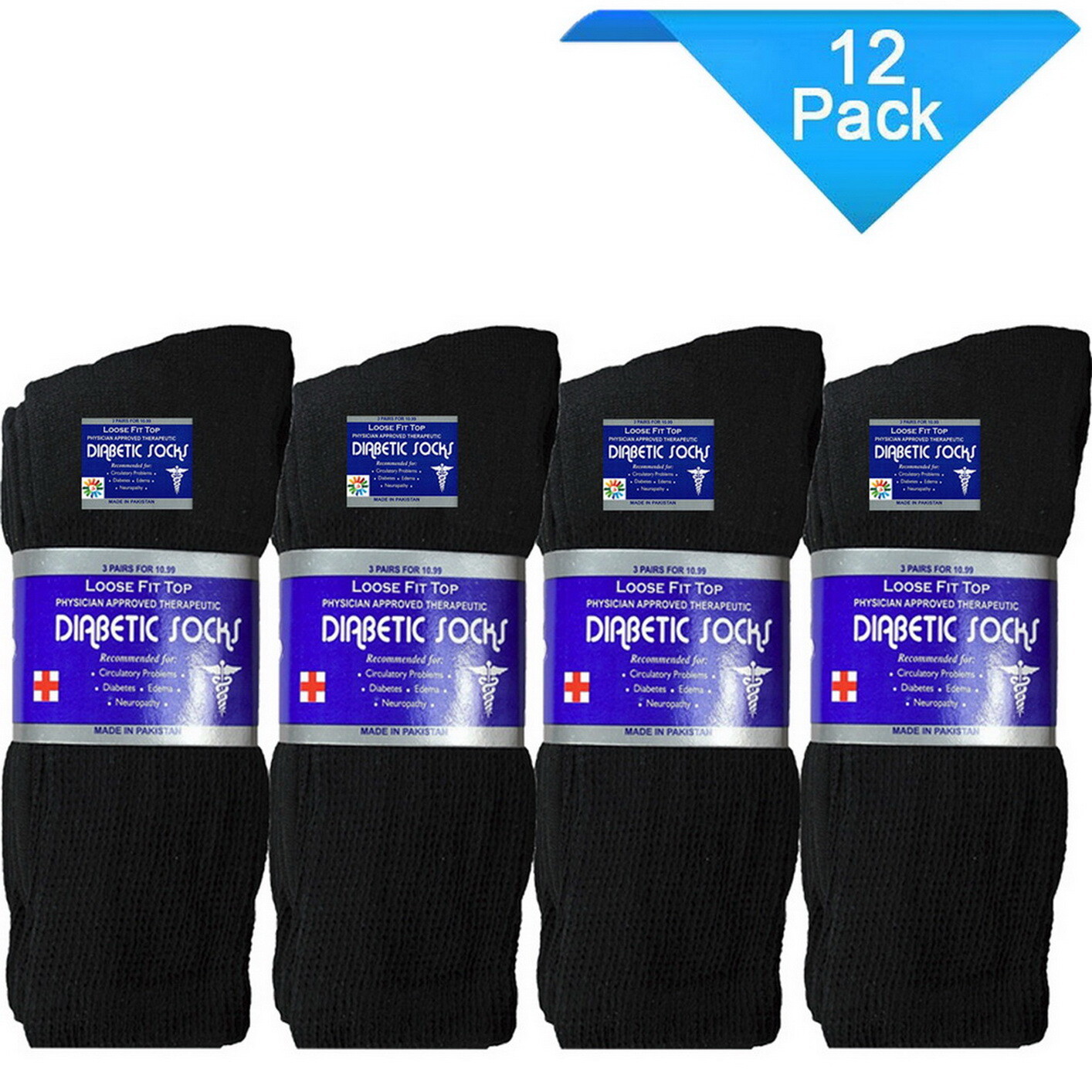 Lot of 12 Pair New Men Health Cotton Crew Ankle Circulatory Diabetic Socks10-13