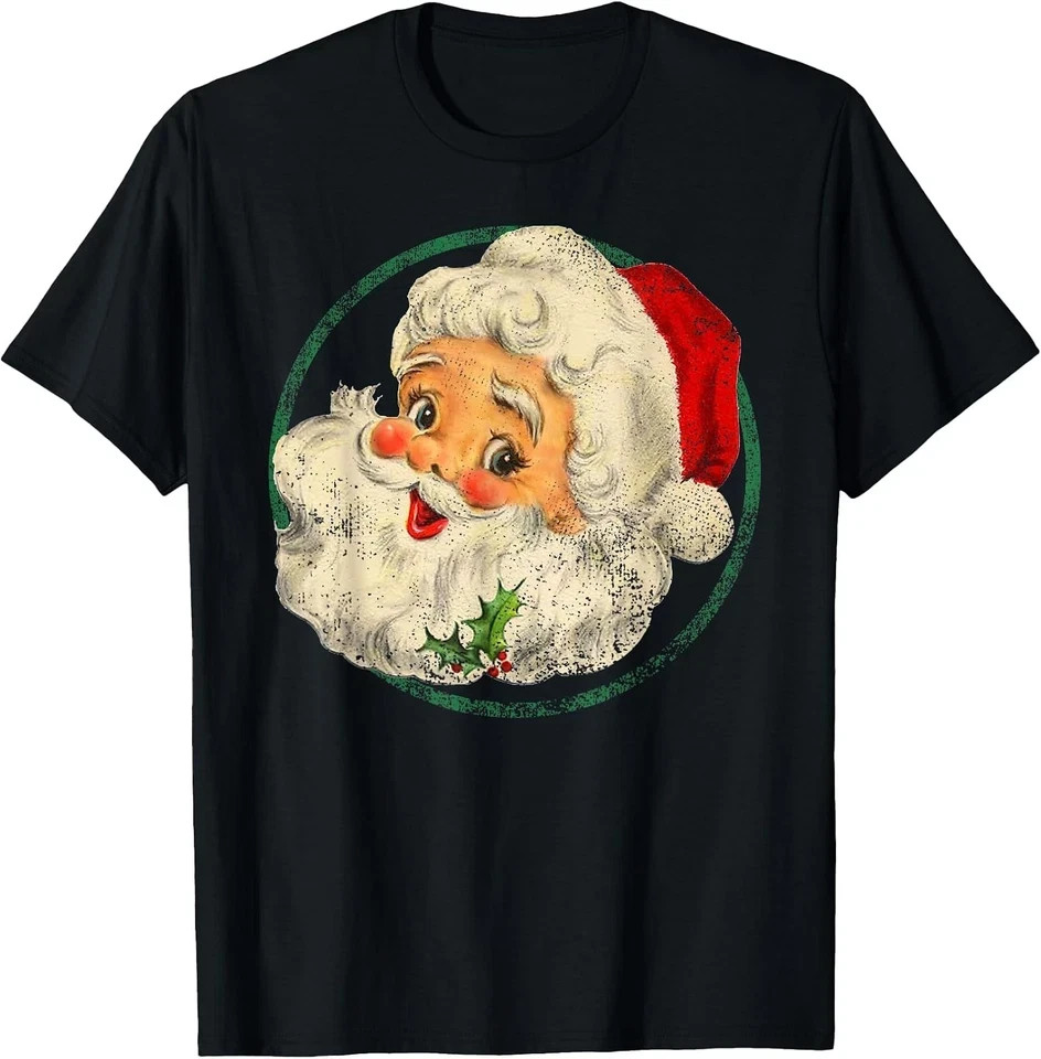 Retro Santa Claus Face Holiday T-Shirt for Vintage Christmas Cheer