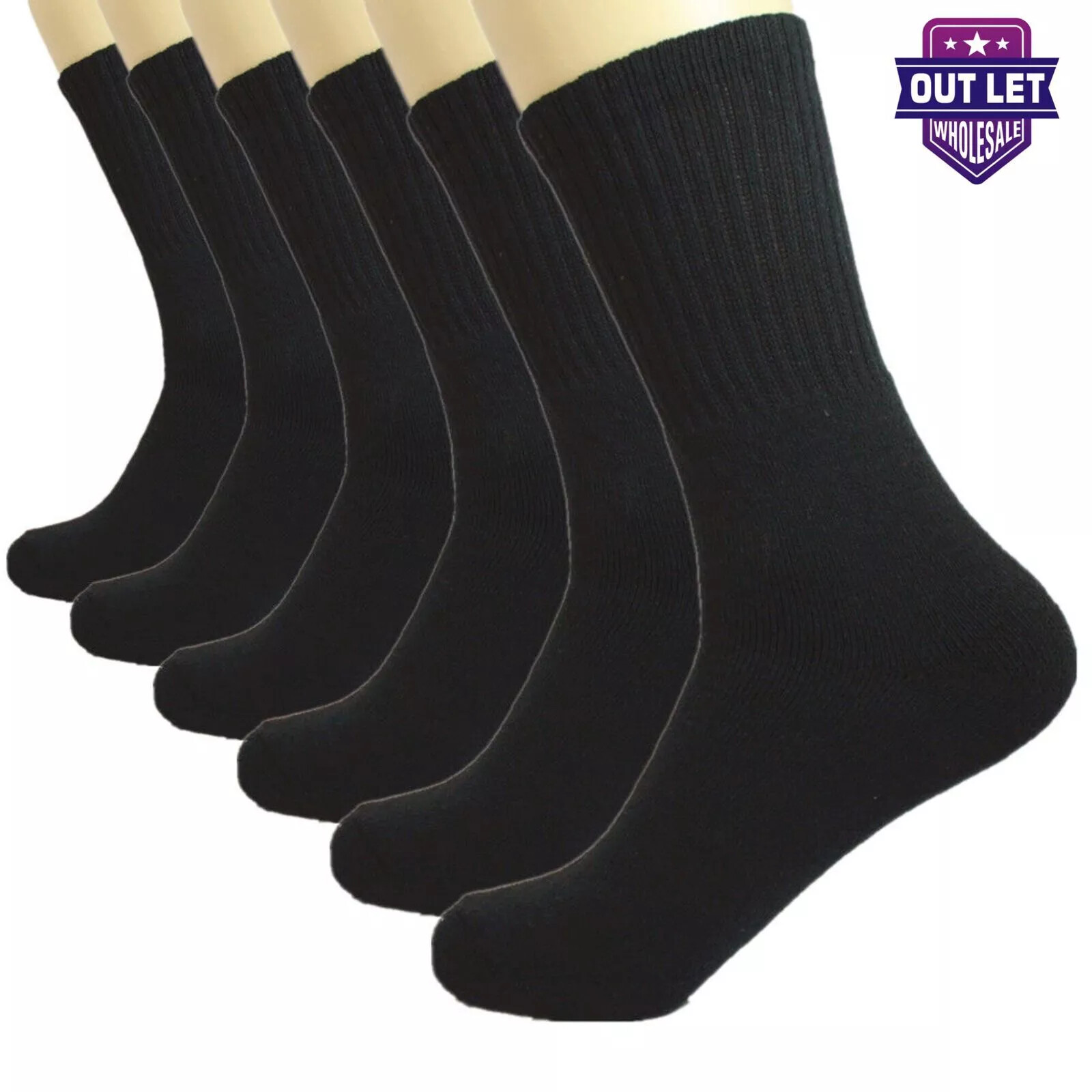 60 Pairs Wholesale Bulk Lots Men\'s sports Black Crew Socks size 9-11 10-13