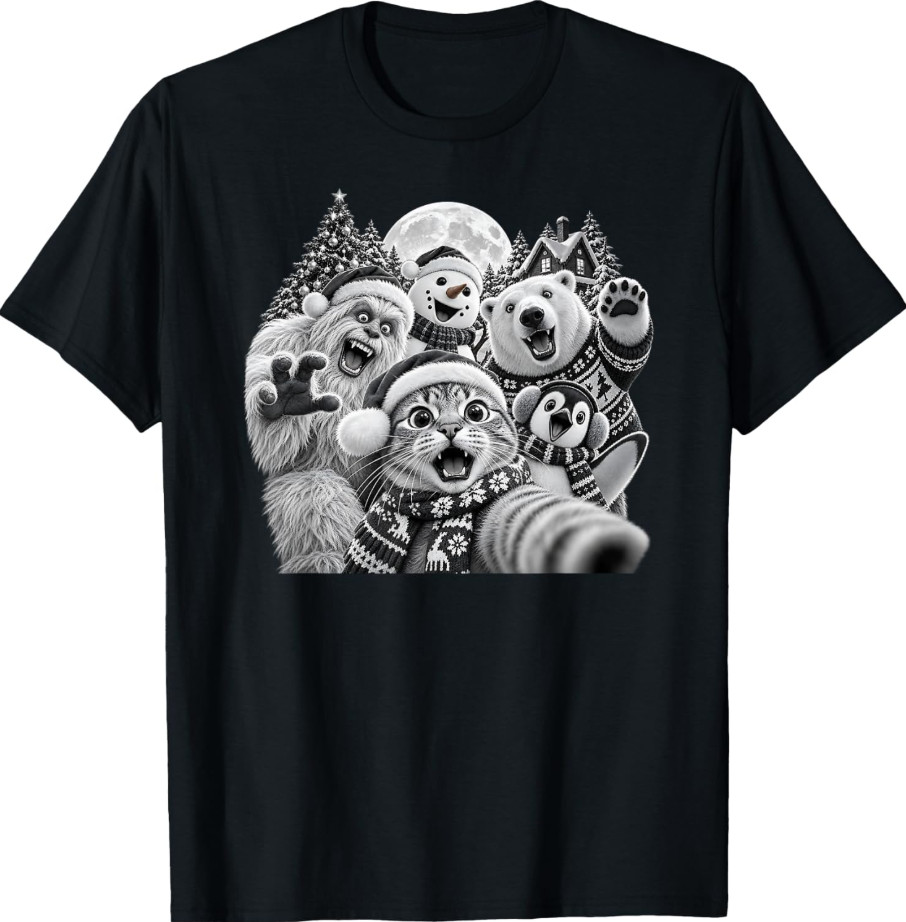 Cute Christmas Holiday Selfie Cat Yeti Snowman Polar Bear T-Shirt