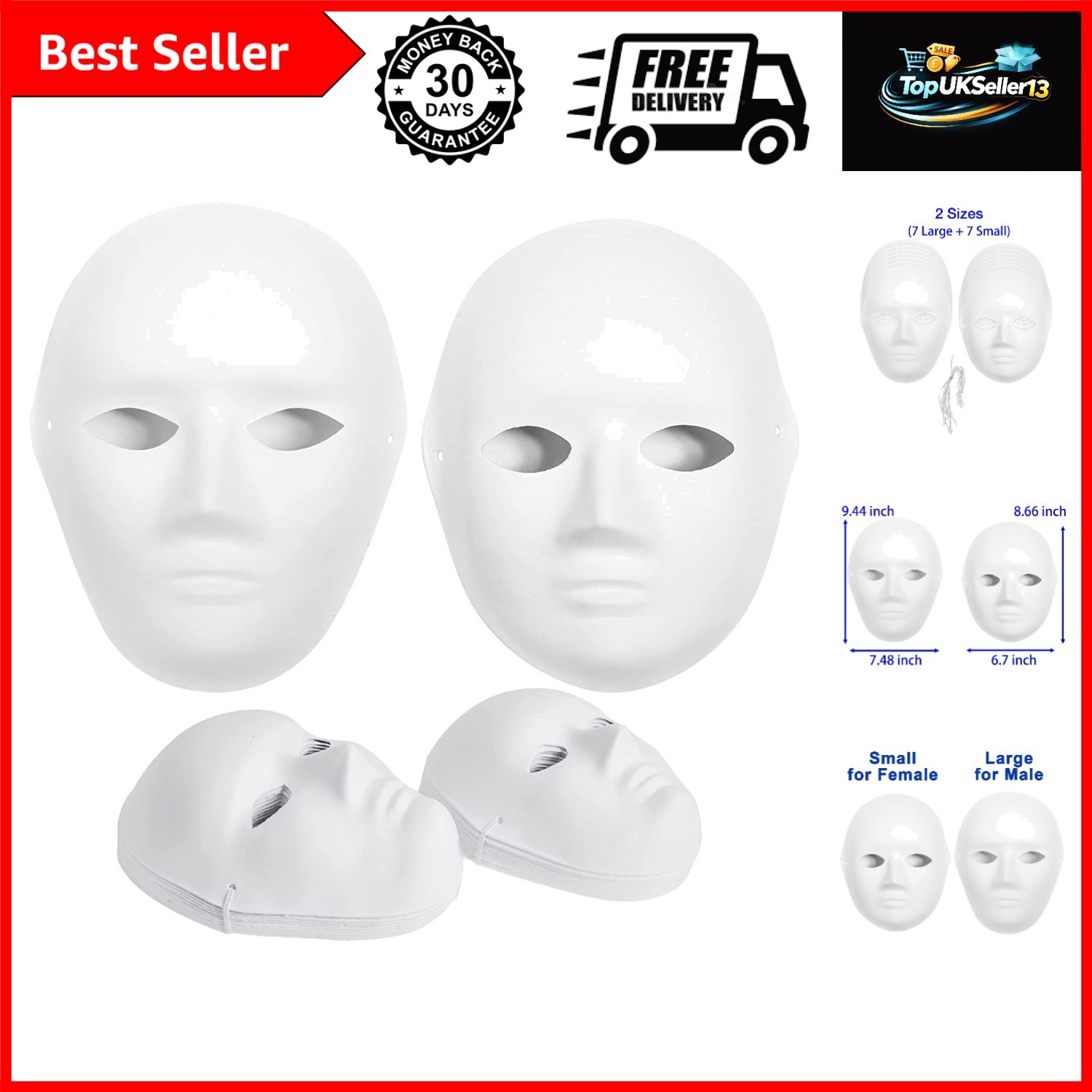 14 Pack Paper Mache Masks - 2 Sizes for Artistic Projects, Theater, Halloween...