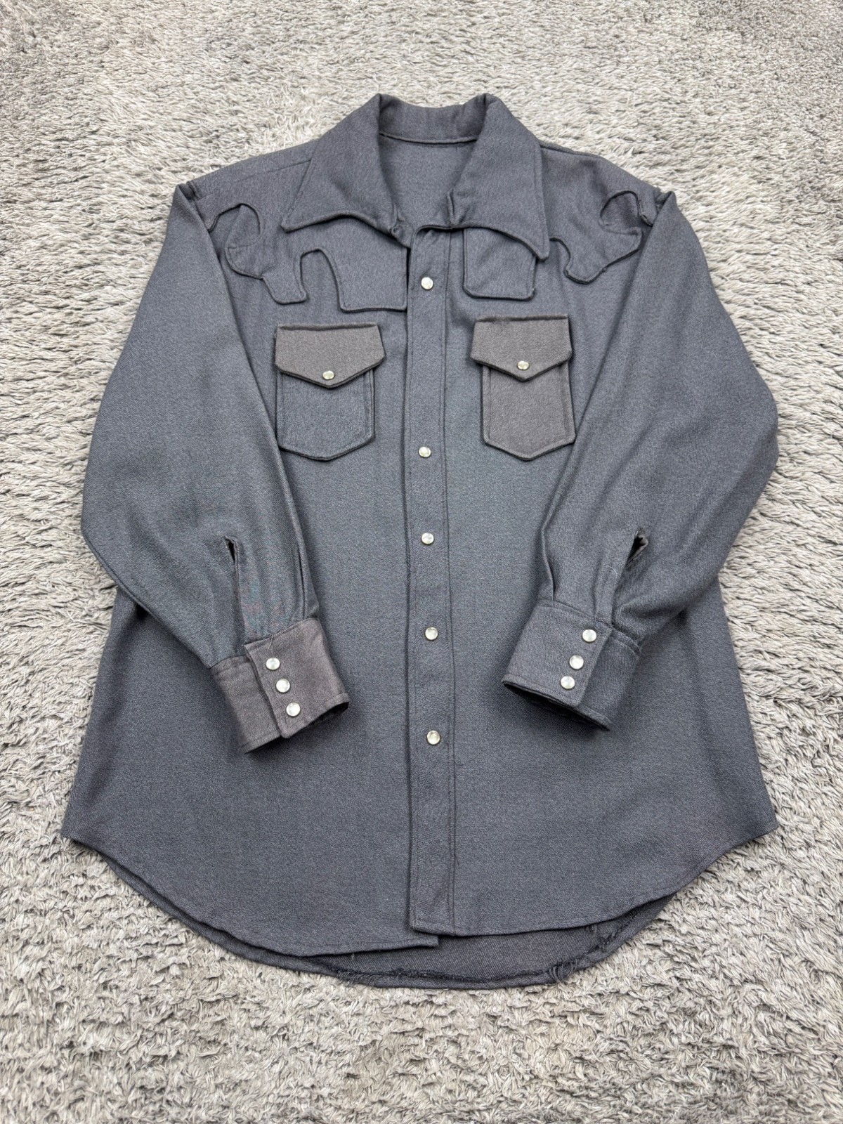 Vtg Bronco Western Shirt Men Large Gray Heavyweight Sawtooth Pearl Snap Shacket