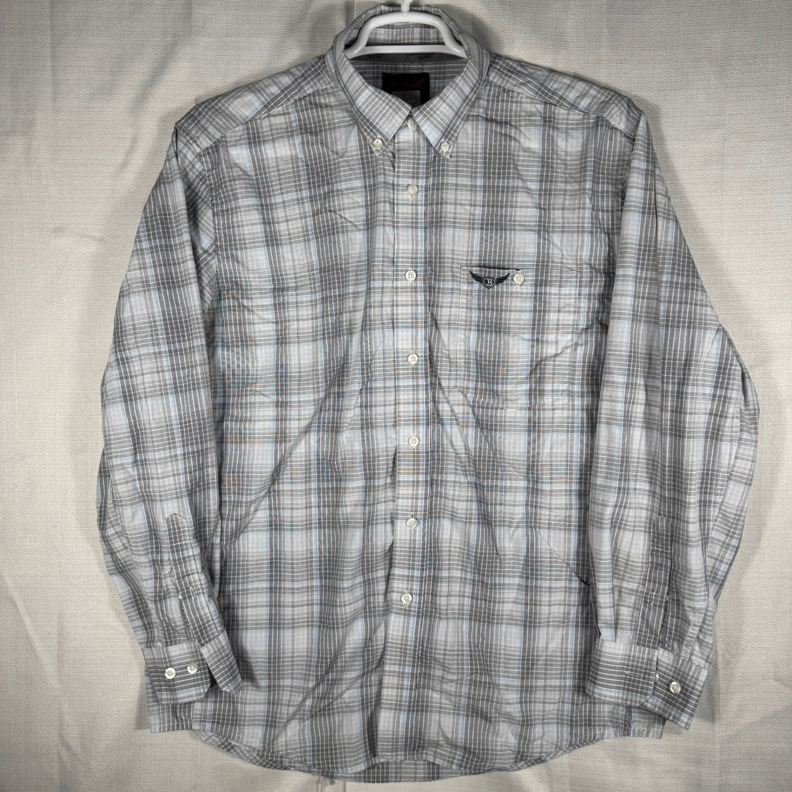 Relentless by Wrangler Mens Grey Plaid Coolmax Button Down Shirt MTB232M Large