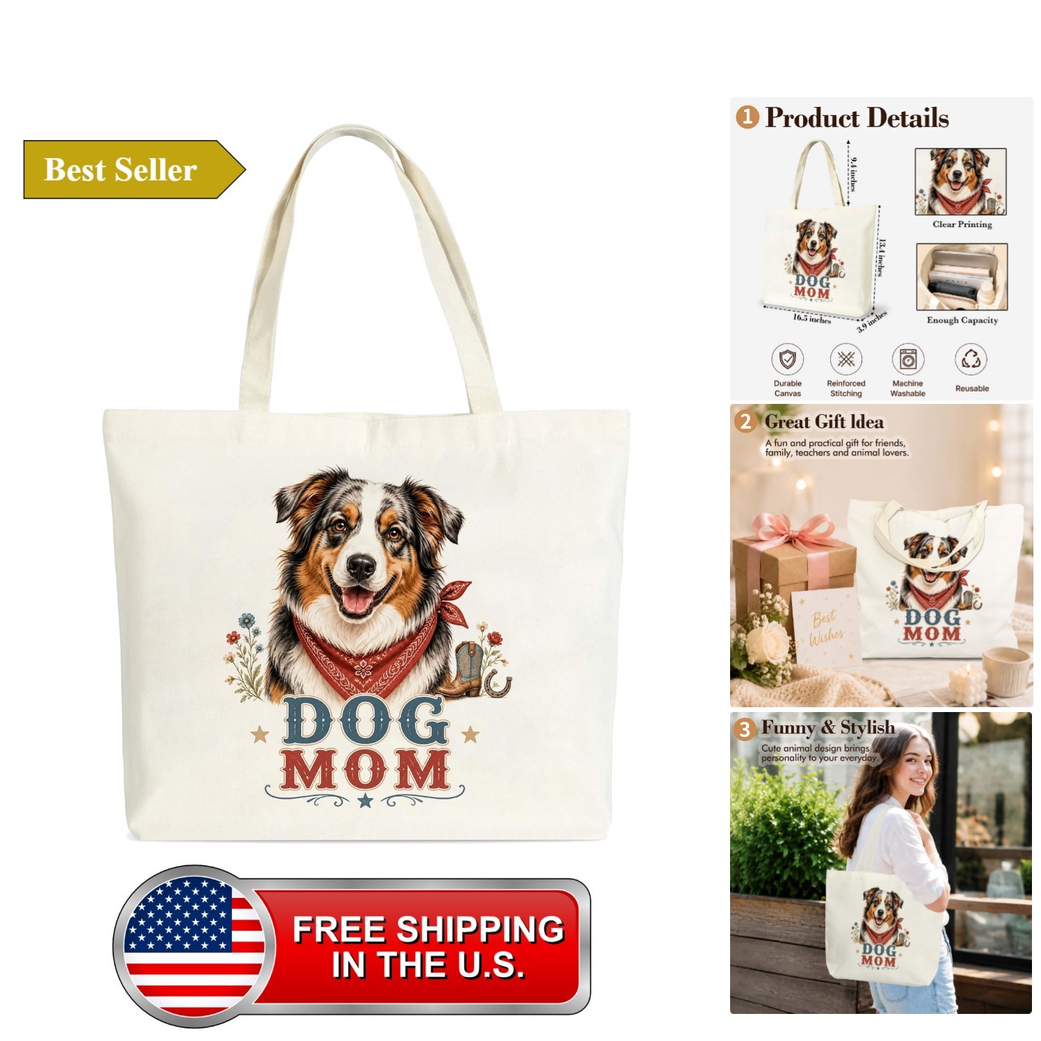Dog Mom Tote Bag for Women Friends Besties-A10