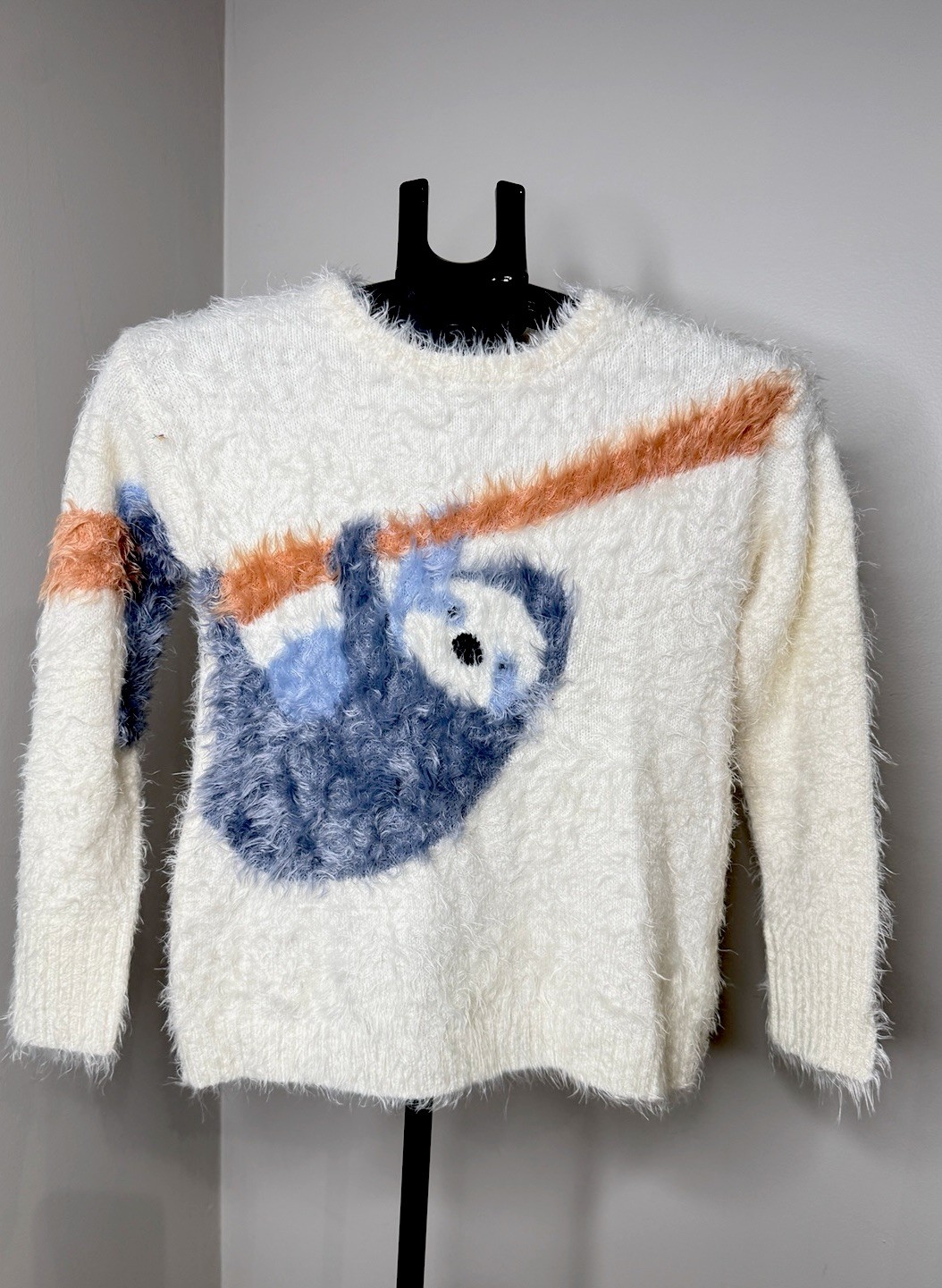 Zara Girls Fuzzy Sloth Sweater Size 10 Ivory Eyelash Knit Fancy Collection
