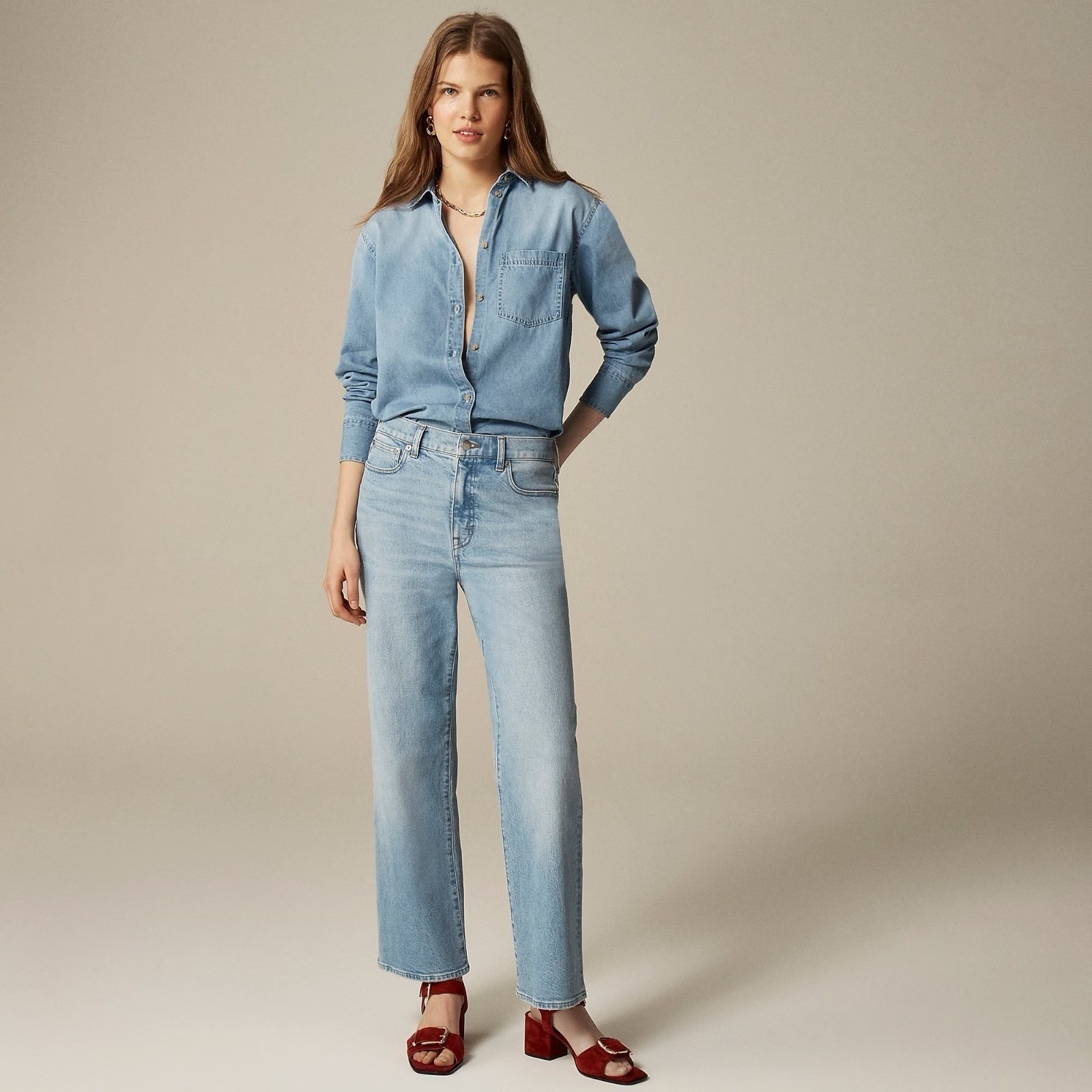 NWT J. CREW \'96 Slim Wide Jeans Synniva Wash Denim High Rise Waist Size 33