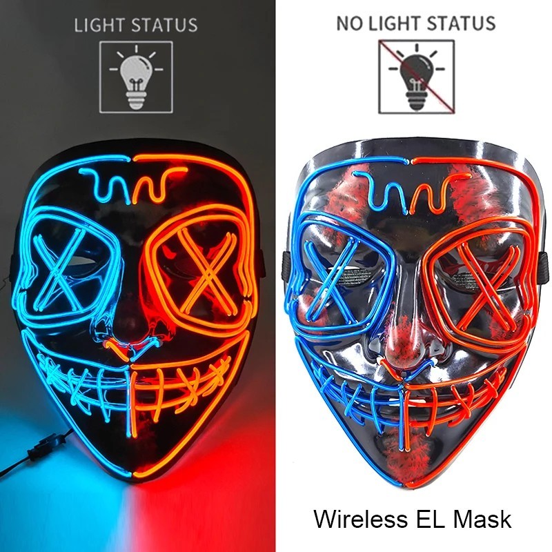 Halloween Neon LED Mask Light Grow in the Dark Horror Glowing Fu - Neon Blue Red