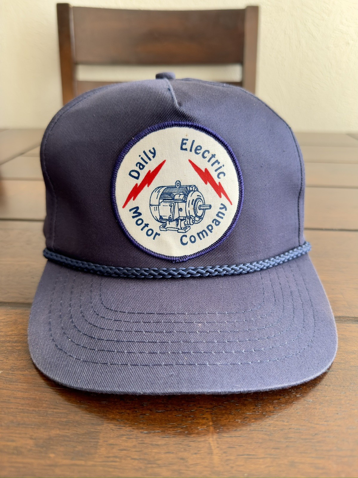 Daily Electric Motor Company Vintage Rope Hat, Blue w/ White Patch, Cotton