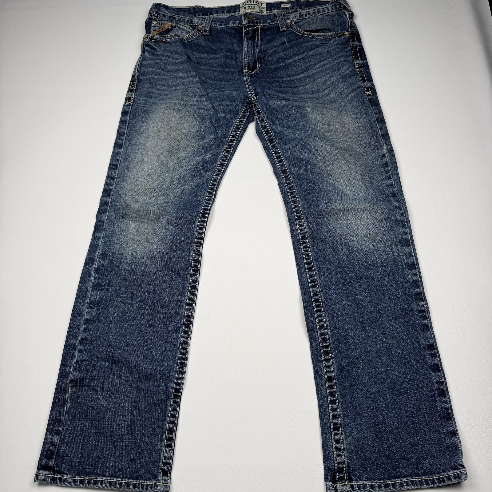 Ariat M7 Jeans Mens 38x32 Blue Medium Wash Slim Straight Leg Stretch Denim