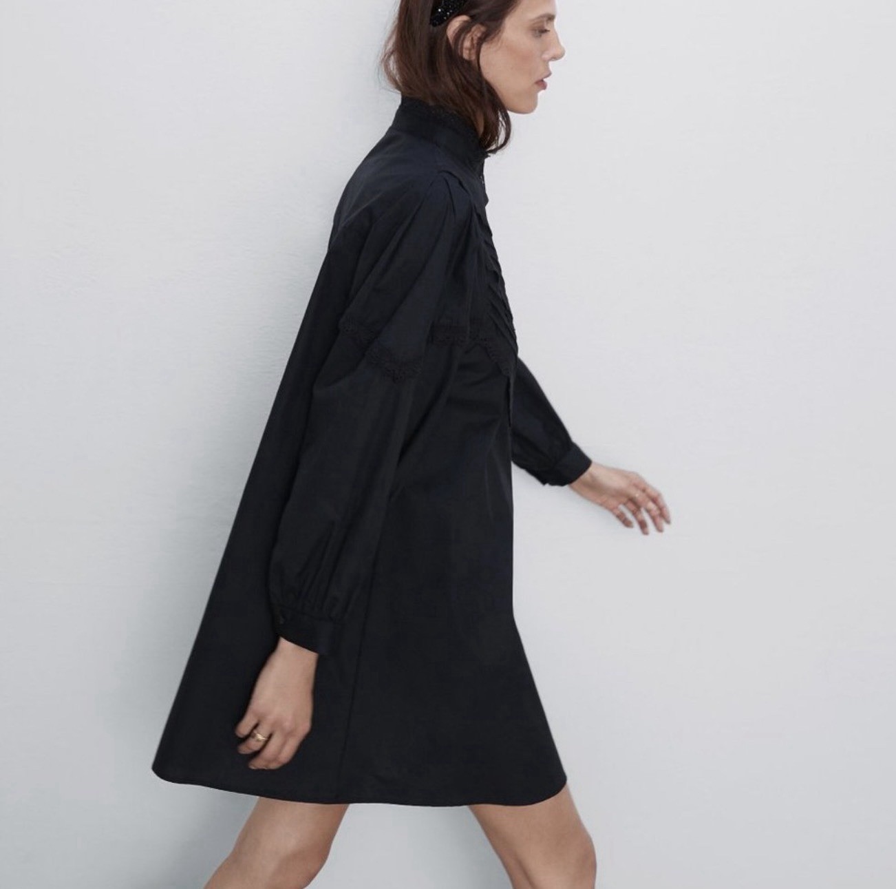 NWT Zara Poplin Mini Shirt Dress - Black - Medium