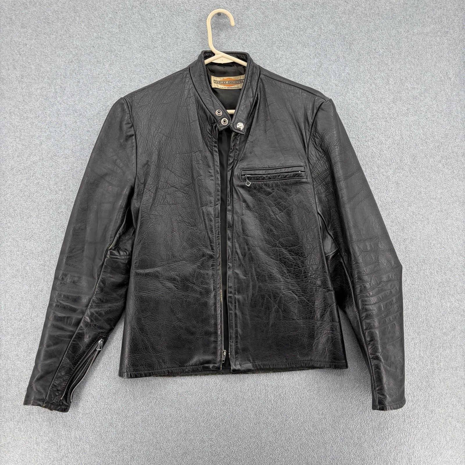 1960\'s Harley Davidson Vintage Black Leather Cafe Racer Motorcycle Jacket 60\'s