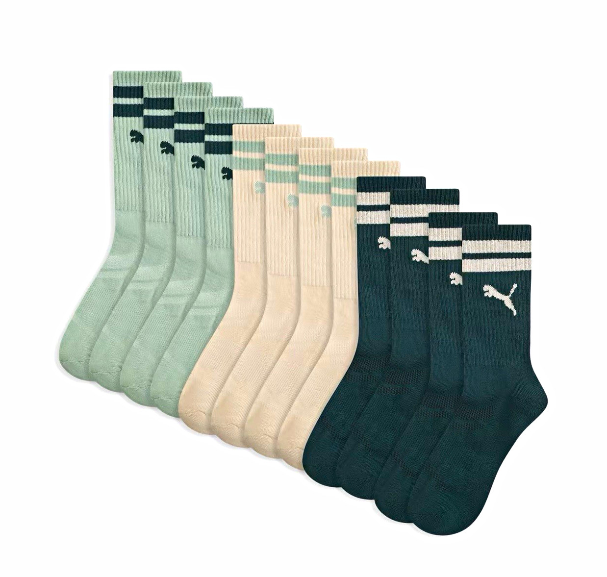 PUMA Men\'s Crew Socks Cushioned Arch Support 6 Pairs Striped Logo 10-13