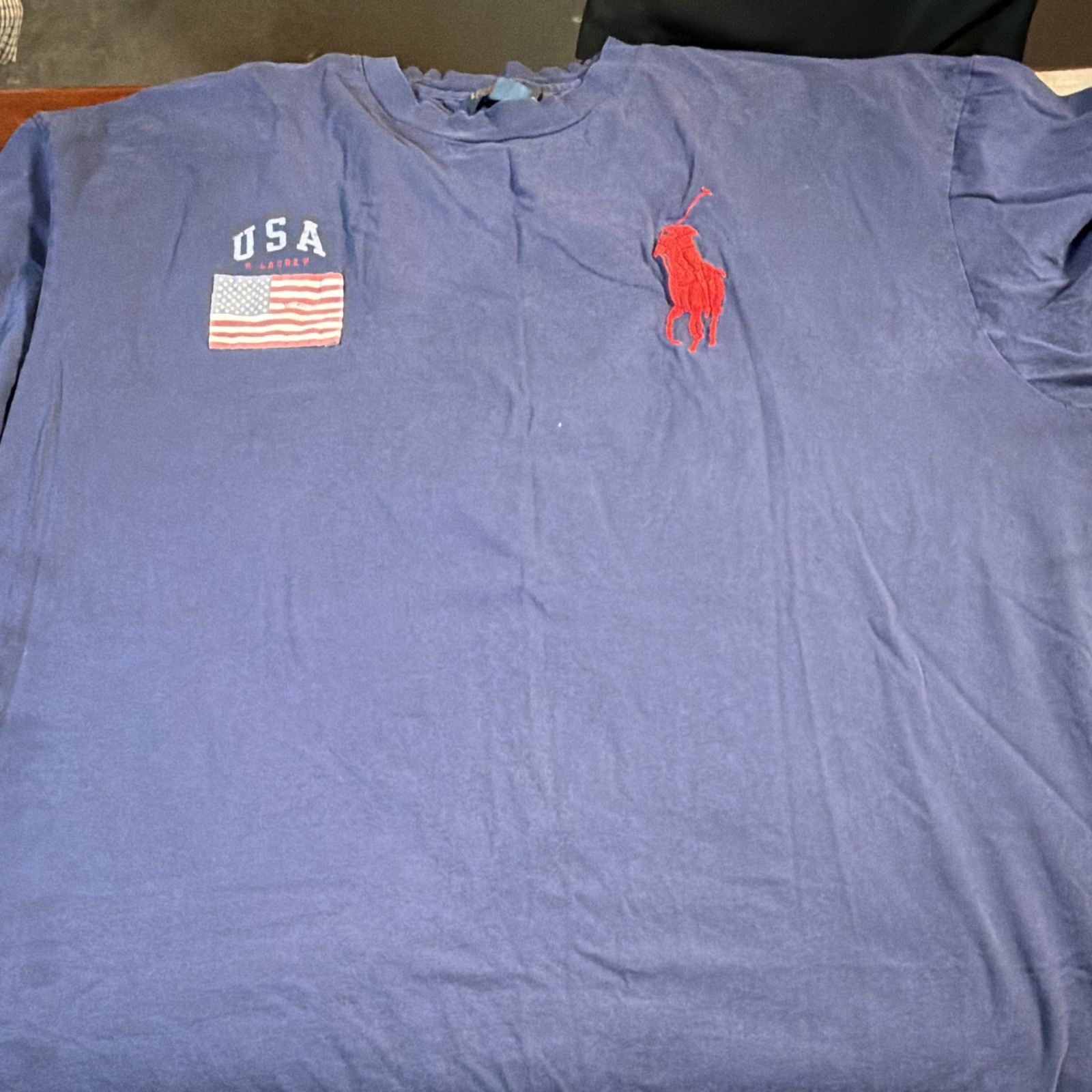 Polo by Ralph Lauren Men\'s 2XLT Big & Tall Blue USA Flag Logo T-Shirt SS