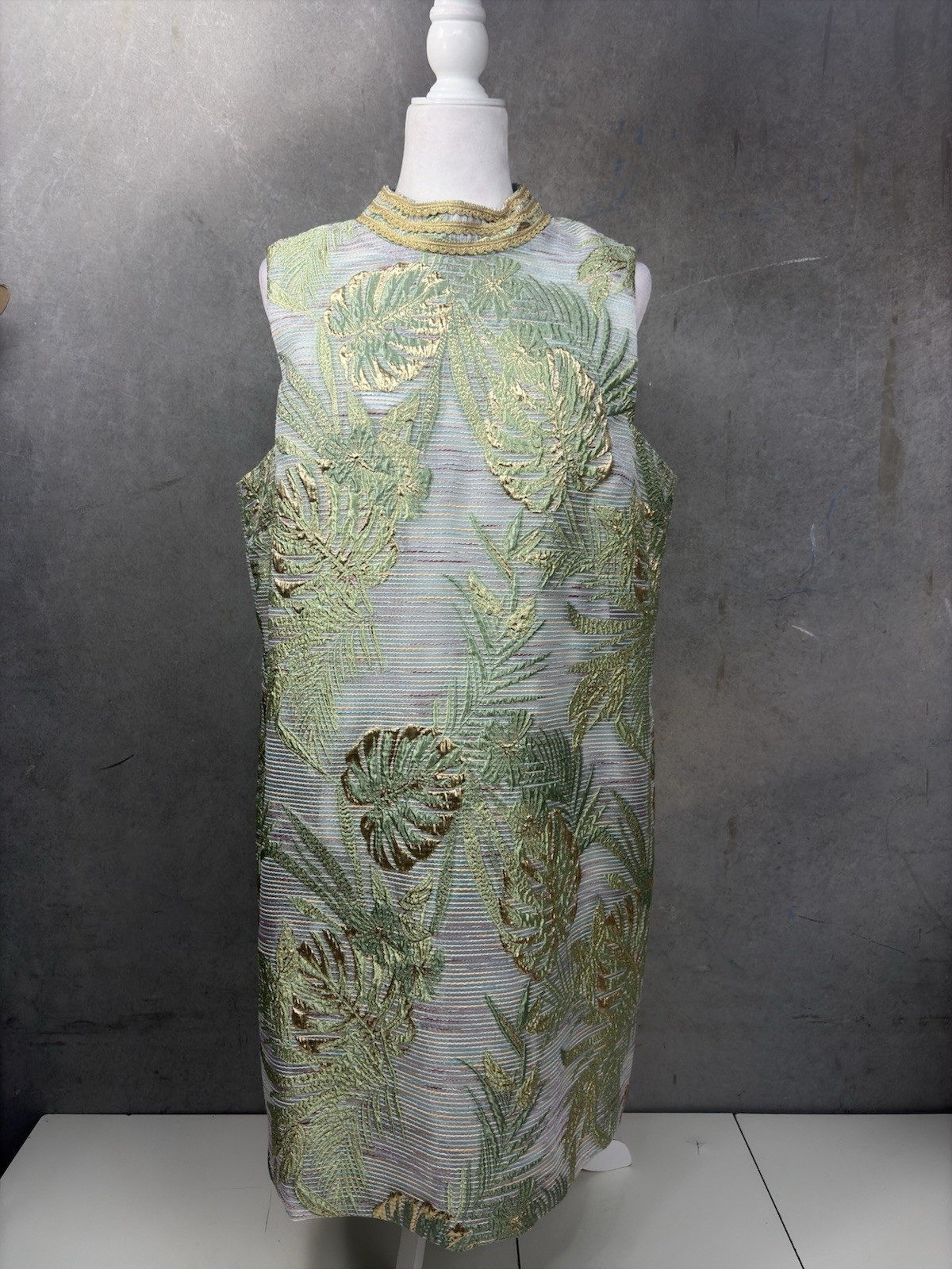 Alex Marie Metallic Tropical Palm Jacquard Shift Dress NWT sz 16