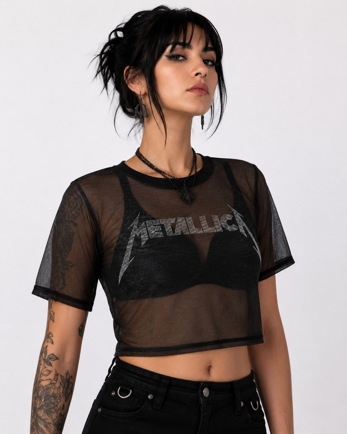 Metallica– Authentic Ladies Mesh Crop Top T-Shirt Logo Women's New Official