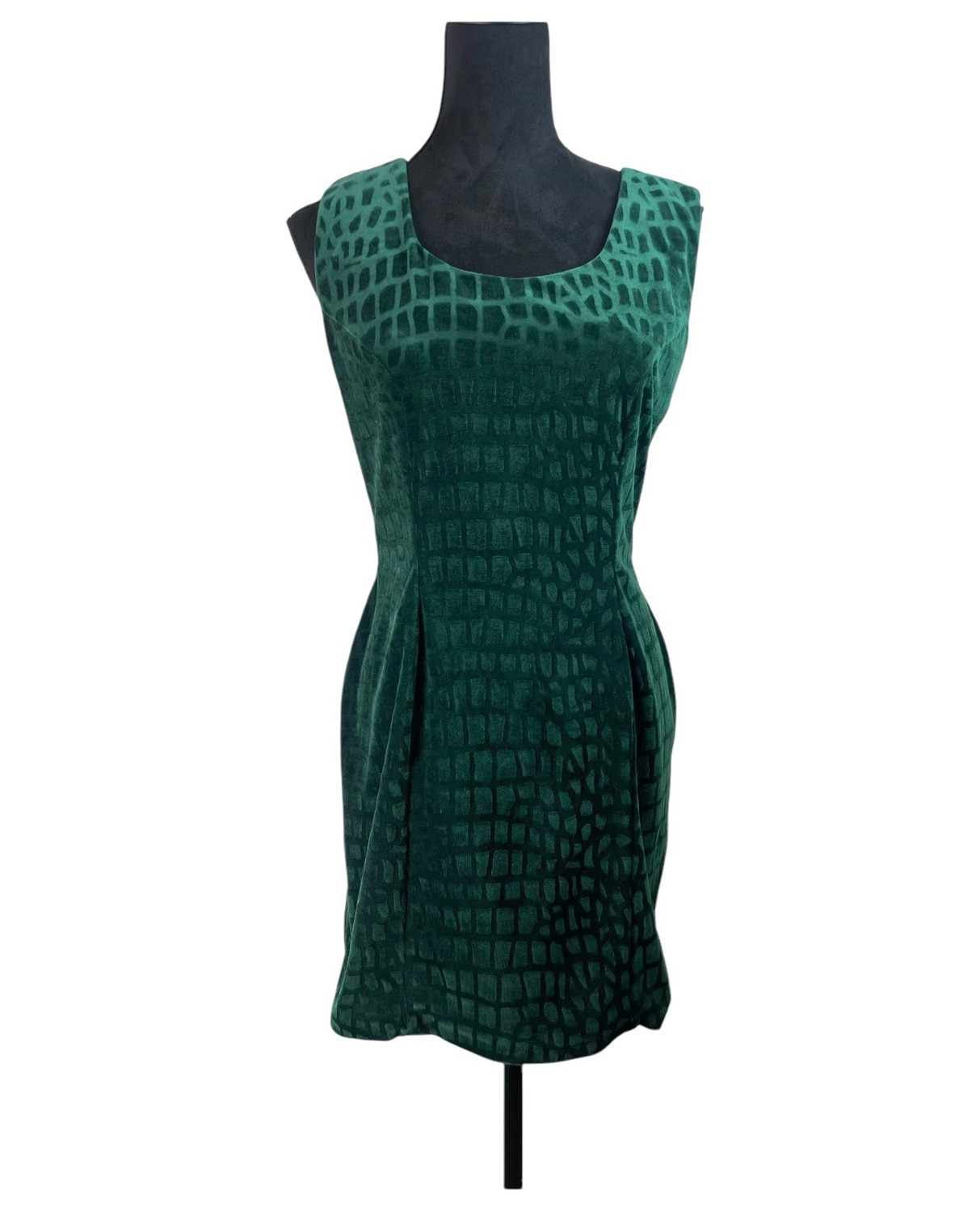 Vintage Pelicana Green Velvet Sheath Cocktail Short Dress Size L 90s Romantic