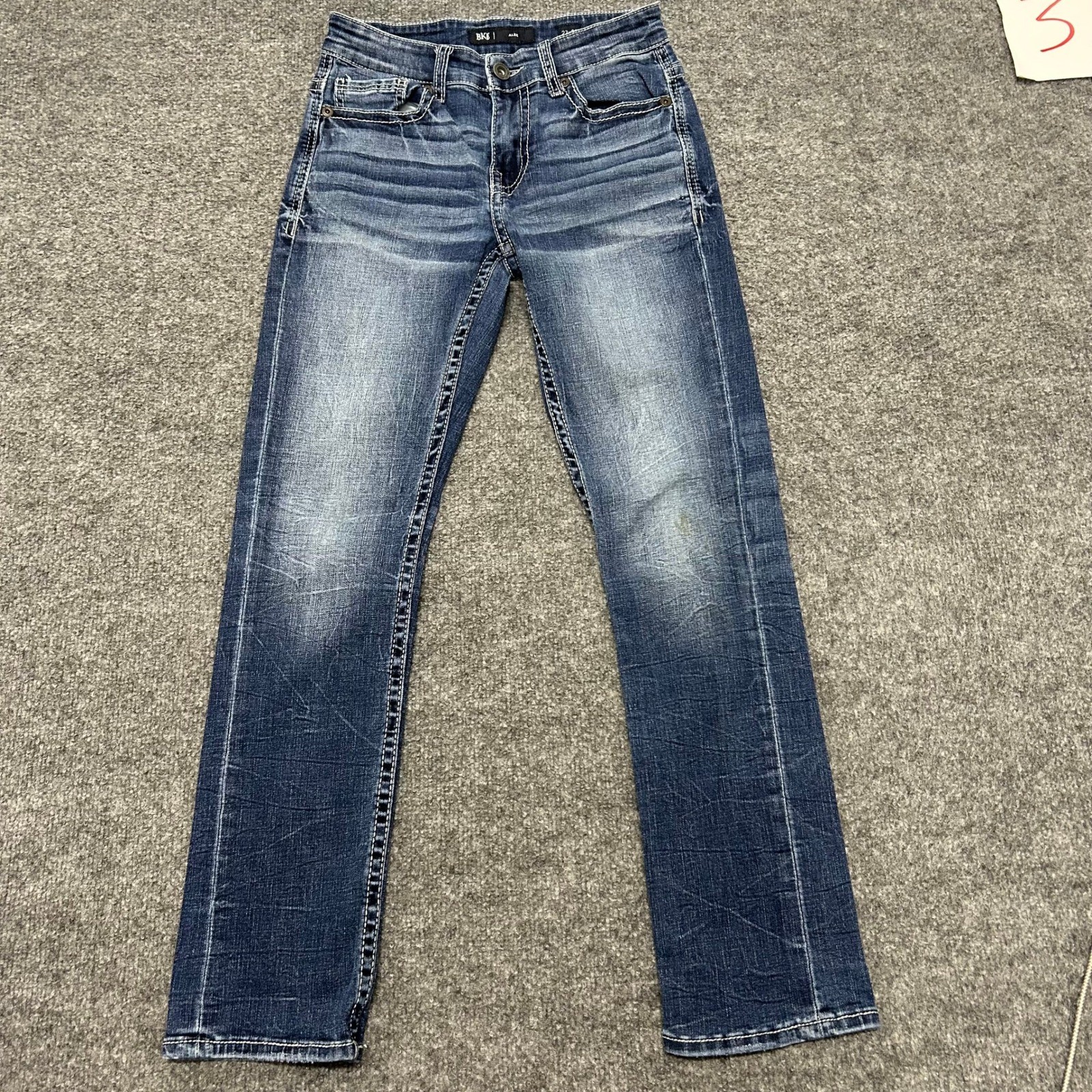 BKE Jeans Mens Size 27x30 Blue Alec Slim Straight Leg Whiskered Casual Denim