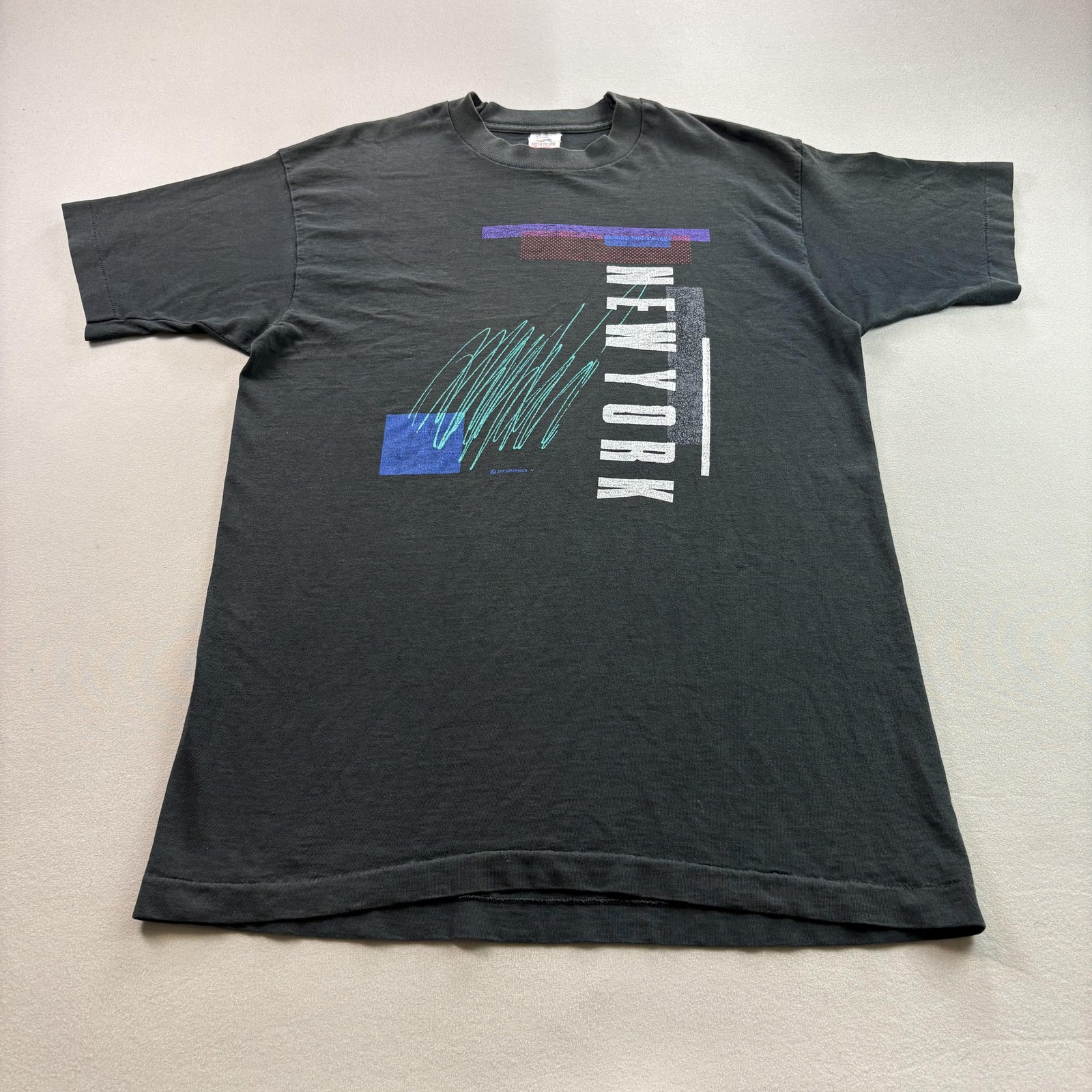 Vintage New York T-Shirt Mens Large Black Art NYC City Abstract Made in USA 90s