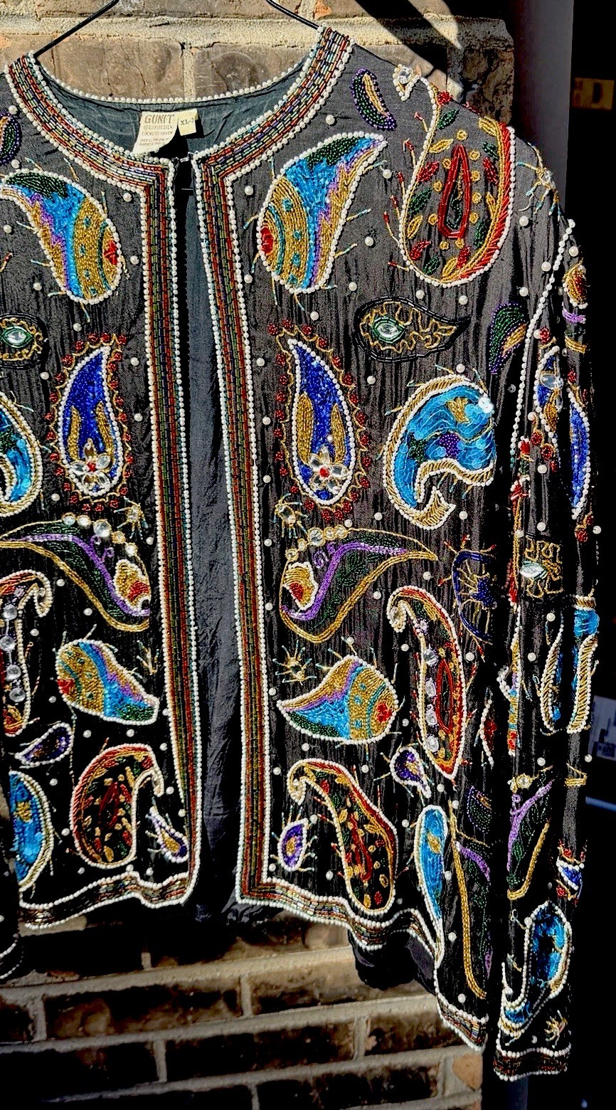 Vintage Gunit Fashions New York 100% Pure Silk Heavily Beaded Paisley Jacket