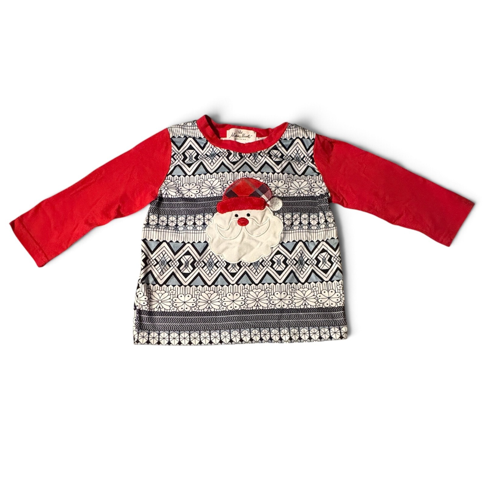 Marie Nicole Grey & Red Embroidered Santa Raglan Shirt XS 18-24 month