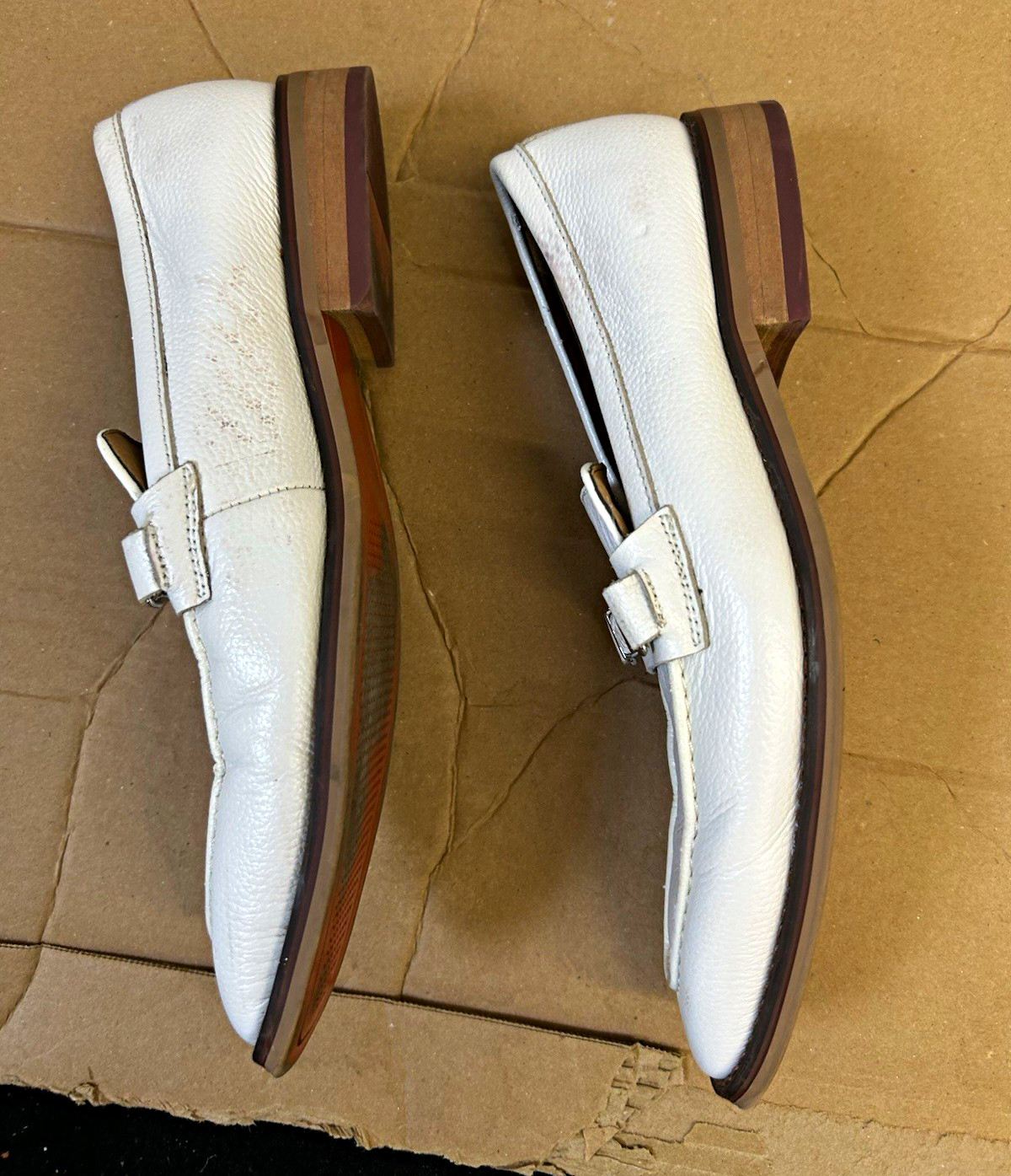 La Milano Men’s White Leather Buckle Loafers Slip-On Square Toe US 9.5