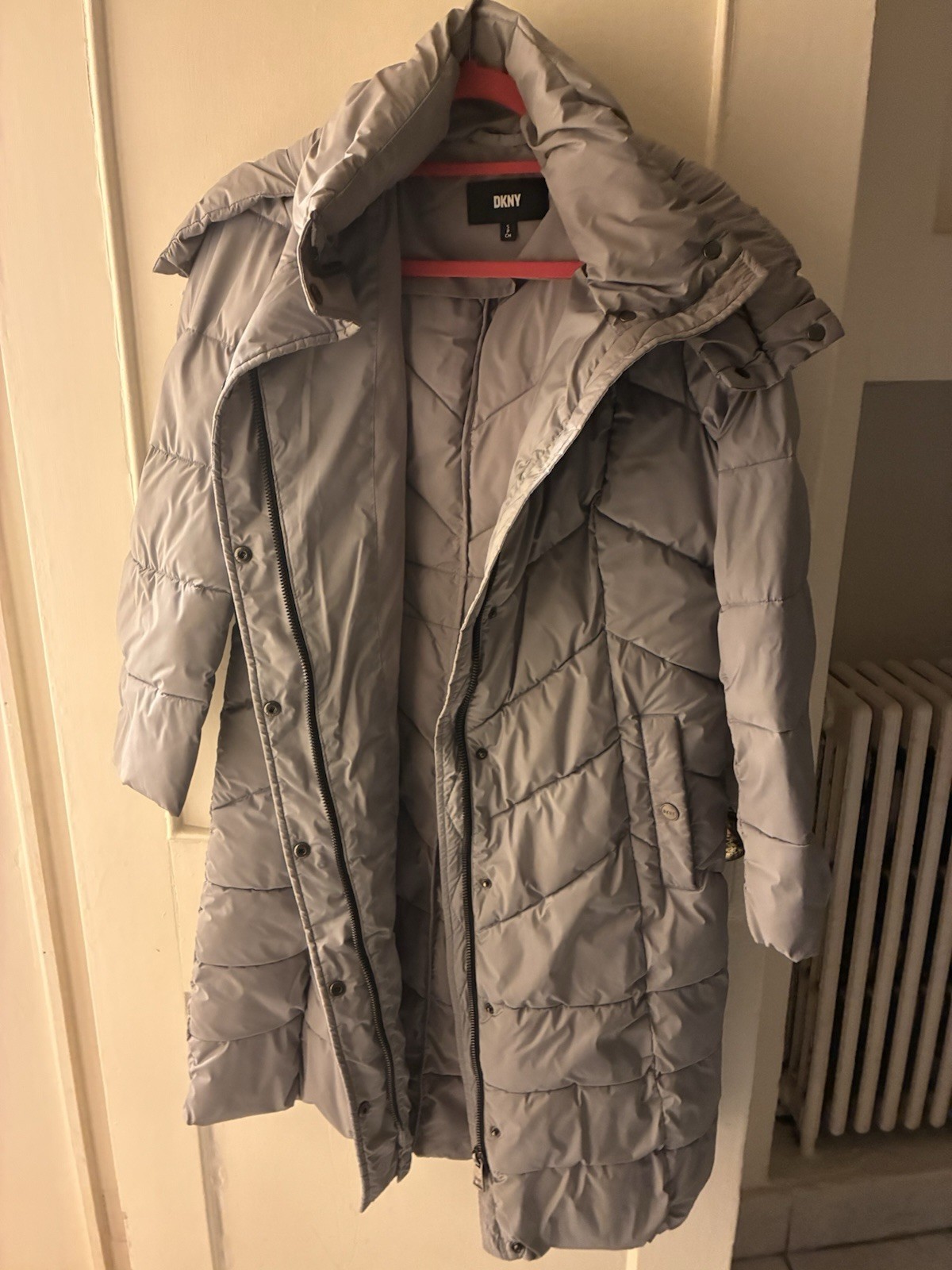 Donna Karen New York Light Grey Long Puffer