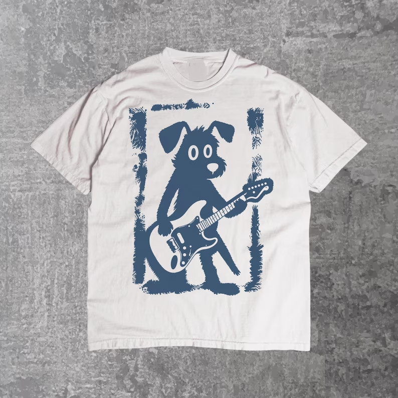 Rock Star Dog Vintage Guitar Dog Tee Music Lover Gift Retro Animal