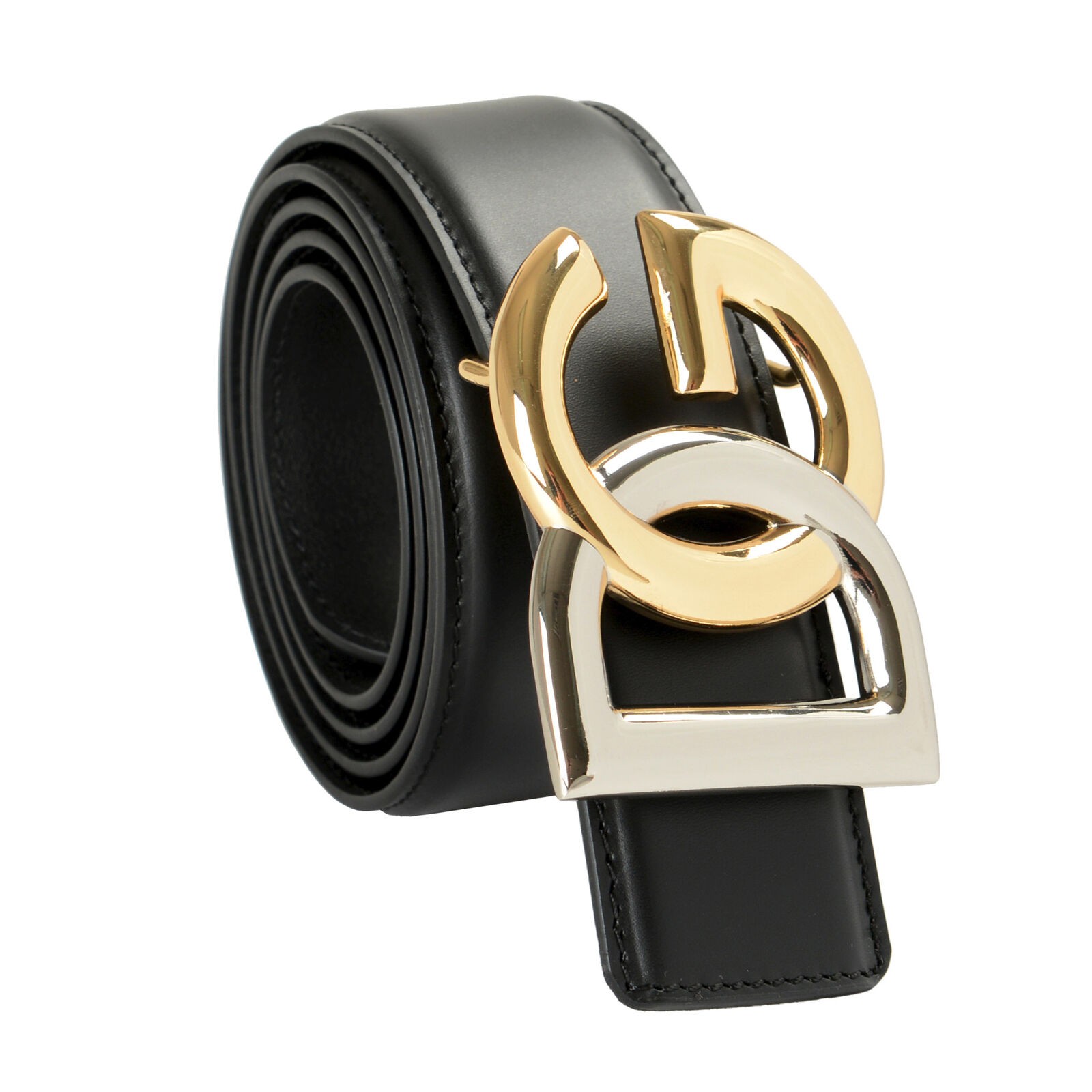 Dolce & Gabbana Unisex Black Leather Metal Buckle Belt US 34 IT 85