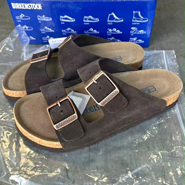 Birkenstock Arizona Brown Suede 2-Strap Buckle Cork Sandals 38 and 39