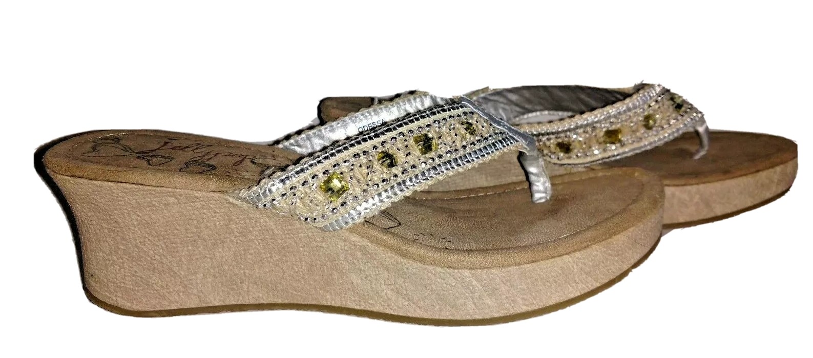 Sandals Jellypop Odessa Womens Size 9M 9 M Beige Thongs Slip Ons Wedge Heel 
