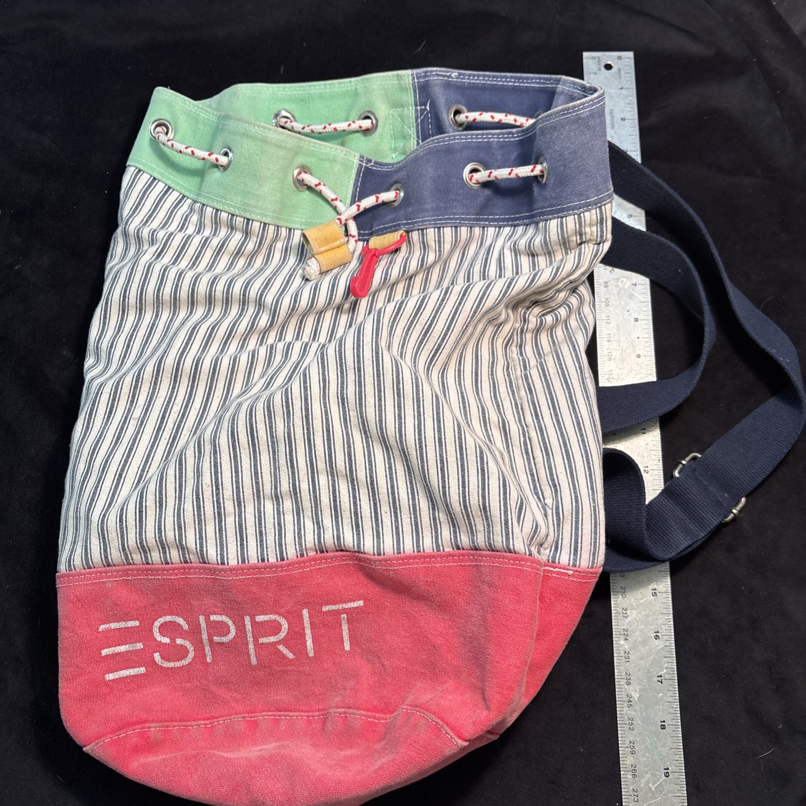 Vtg Rare 1986 ESPRIT Logo Colorful  Black & White Canvas 18” knapsack  Bag Cool