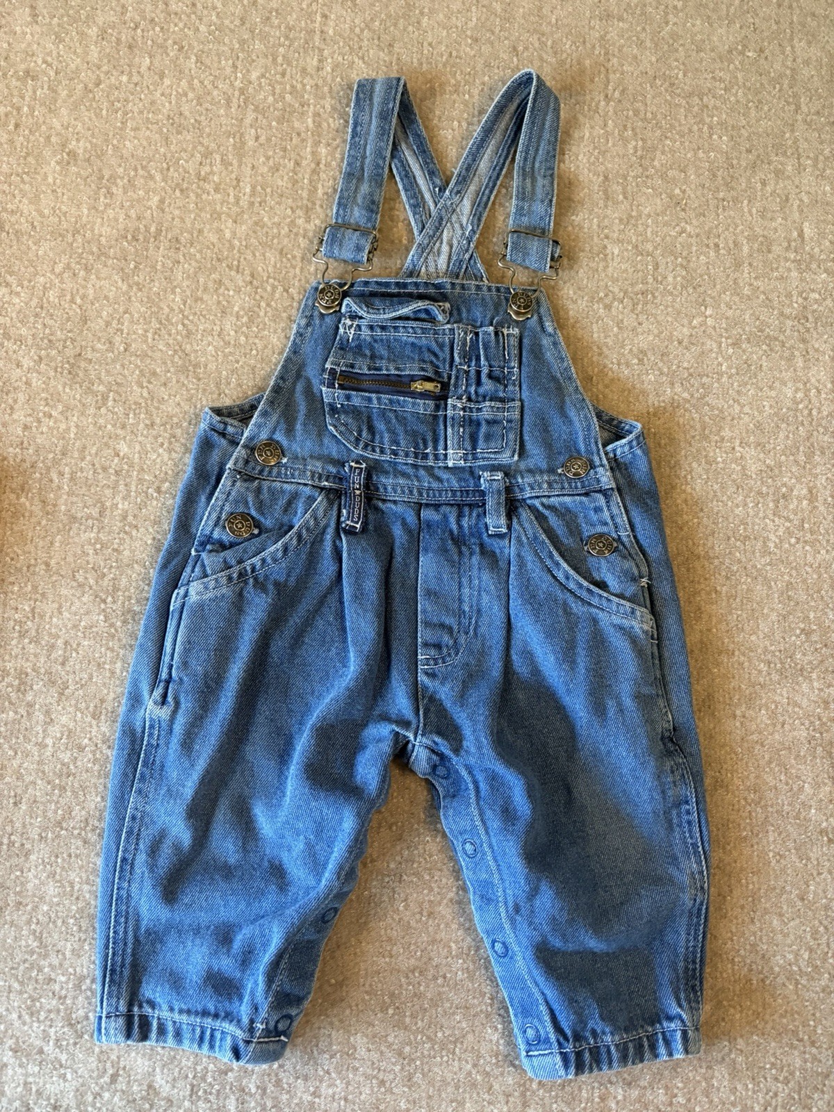 Vintage Fun Duds Baby Denim Overalls 90s Blue Jeans Snap Crotch Retro