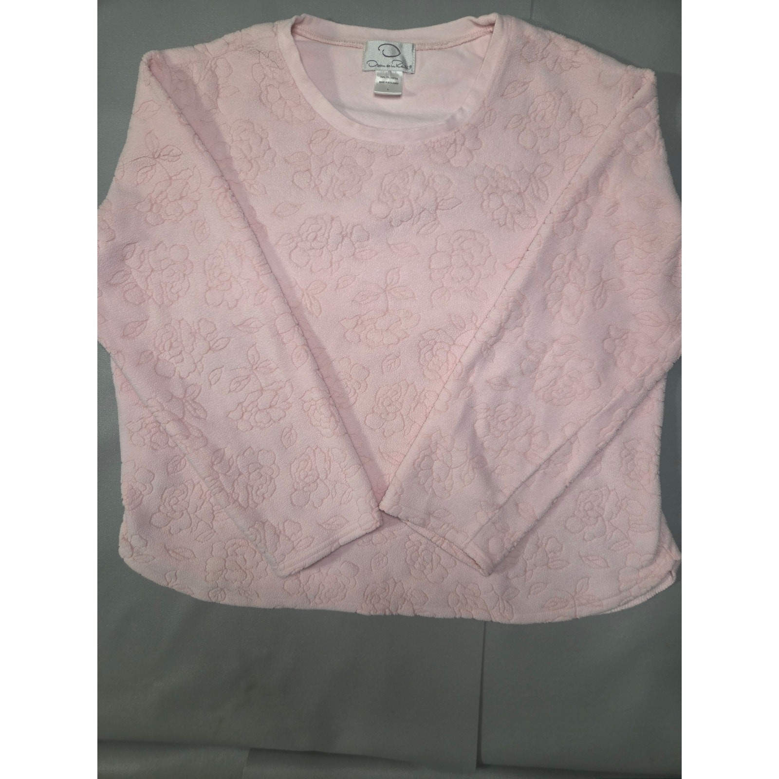 Oscar de la Renta Pink Floral Fleece Pajama Top (097)