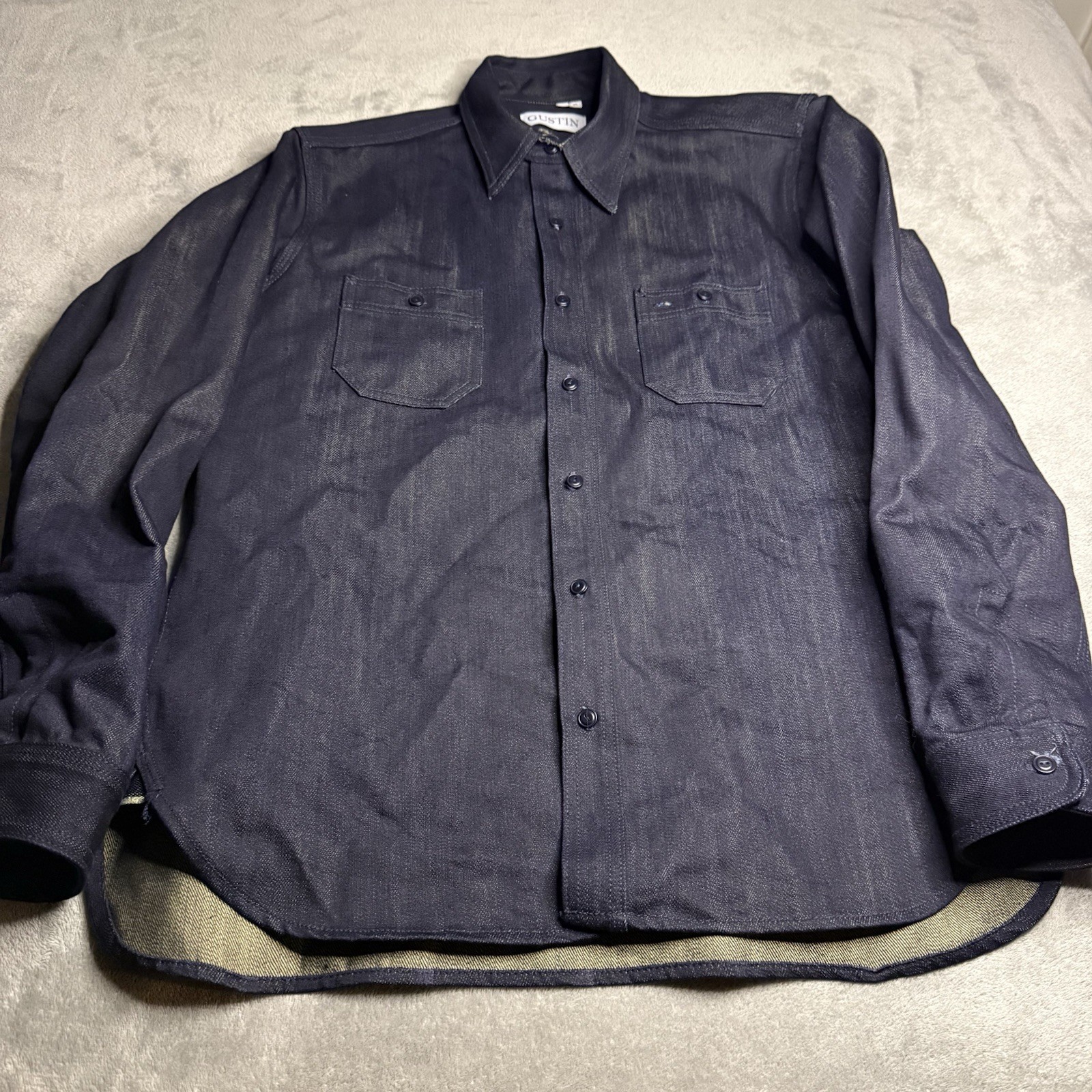 EUC Gustin #182 Gold Fire Workshirt Raw Selvedge Denim Men XL USA Shacket Shirt