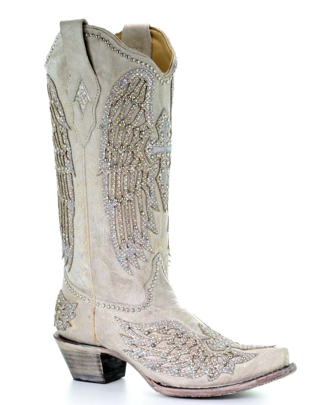 Corral Ladies White Glitter Wing & Cross Studded Boots A3571