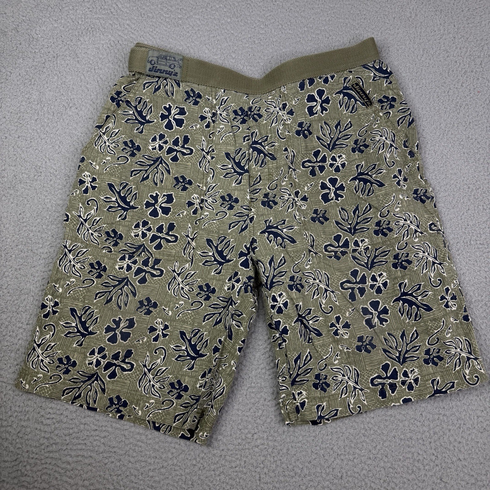 Vintage Jimmyz Mens Shorts 34 Khaki Navy Floral Belted Surf Skate 80s 90s