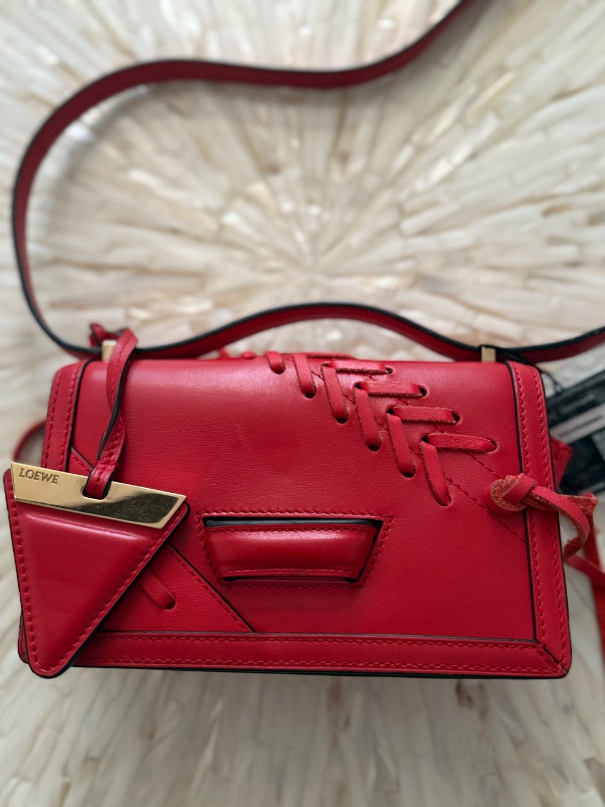 Loewe Barcelona Small Red Leather Shoulder Crossbody Bag Authentic