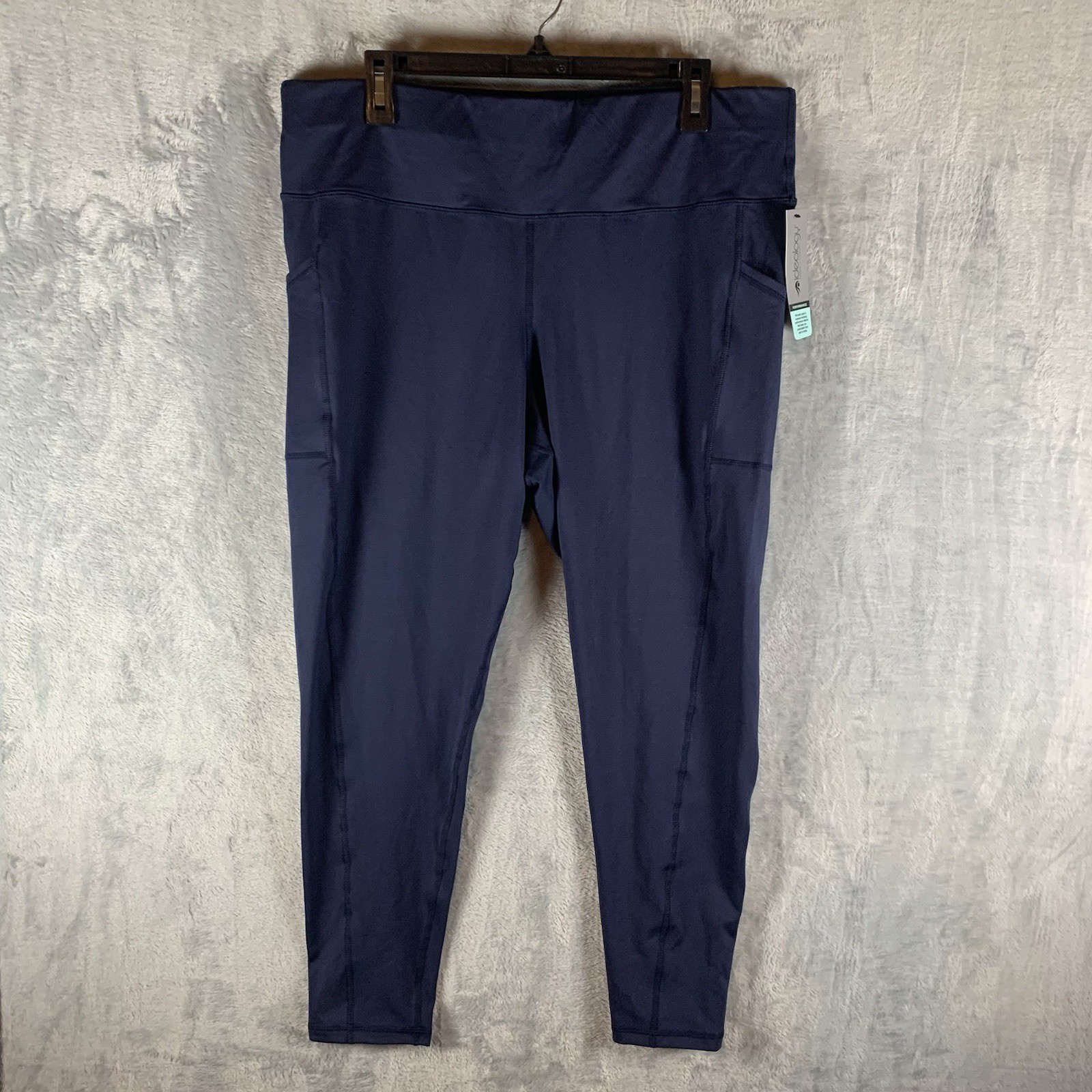 Ideology Womens Leggings 2X 7/8 Length High Rise Navy Pockets Performance Gym