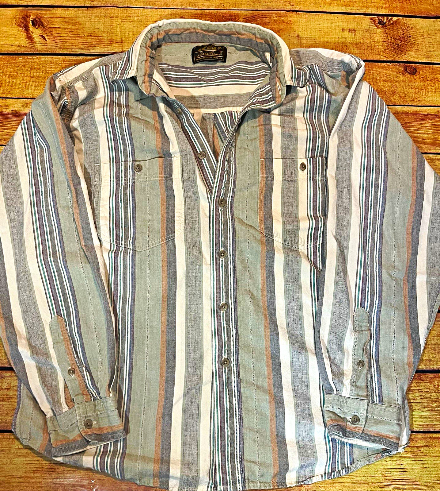 Eddie Bauer Men\'s Regular Fit Striped Woven Cotton Button-Up Shirt L