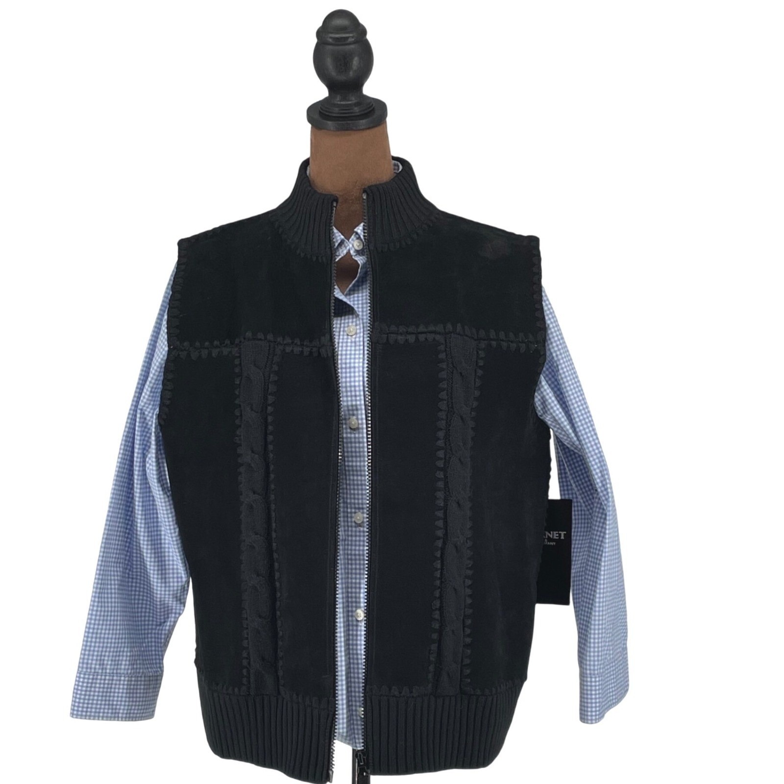 New Planet & Company Women\'s Vest Large Black Suede Knit Zip Sleeveless Ribbed