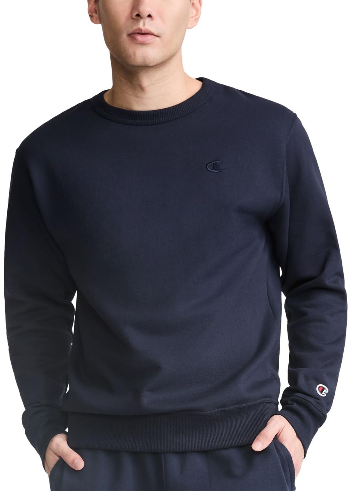Champion Men\'s Powerblend Fleece Crewneck Sweatshirt, C Logo, Original Navy, X-L