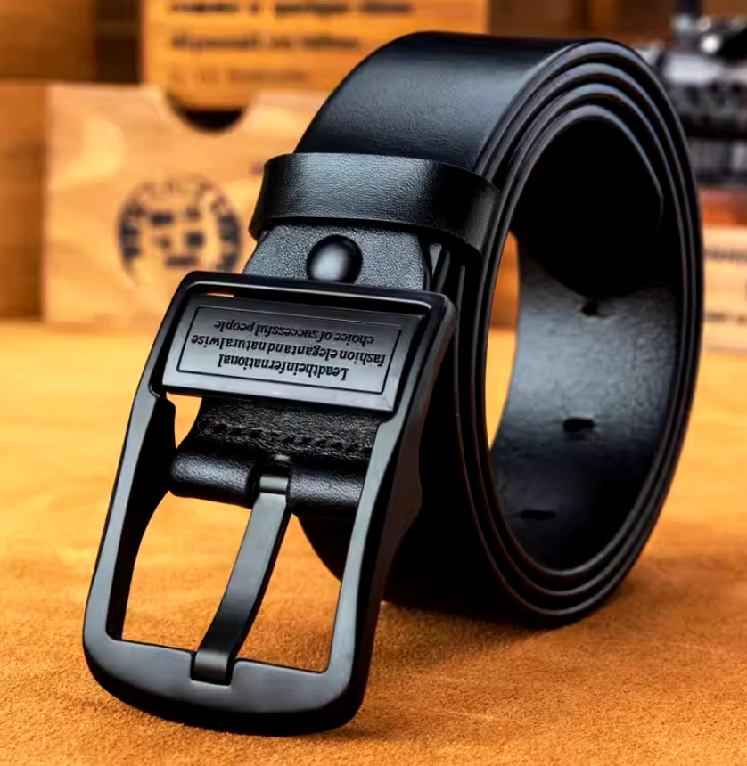 Luxury 120cm Cowhide Leather Belt Metal Alloy Brooch