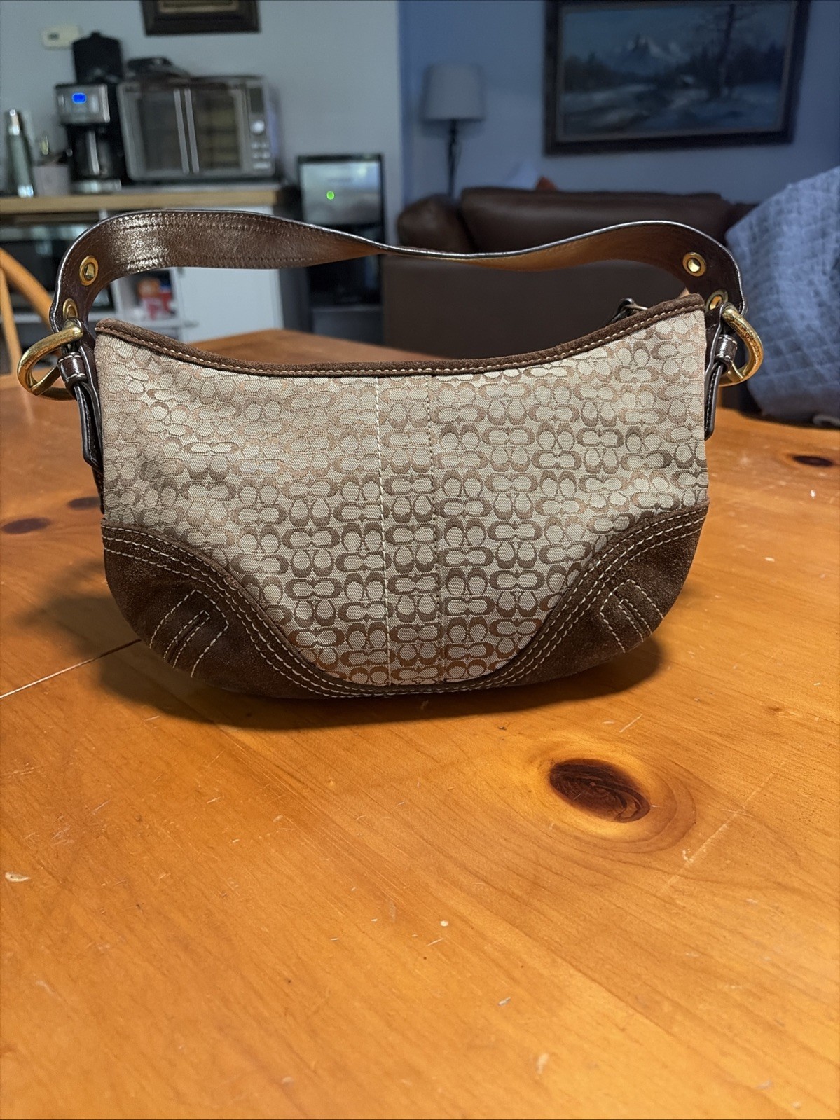 Vintage Coach Soho Signature Hobo Shoulder Bag Brown Suede Leather Y2K 2154