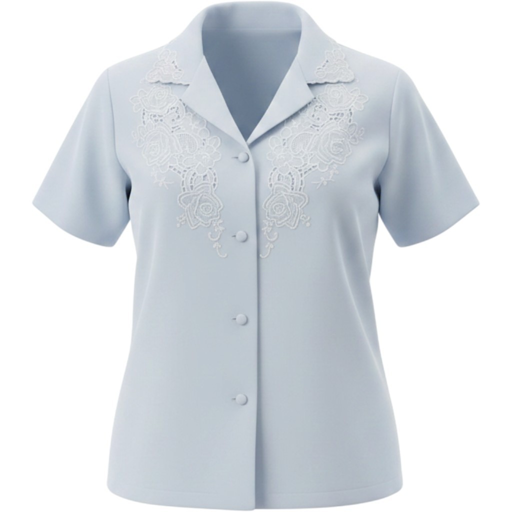 Daffodil Vintage Hand Embroidered Floral Blouse Grey Short Sleeve Top 21 PTP