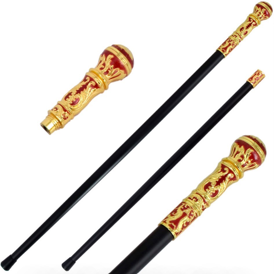 Defective Flawed Golden Red Knob Deluxe Steel Walking Stick Gentleman's Cane 36