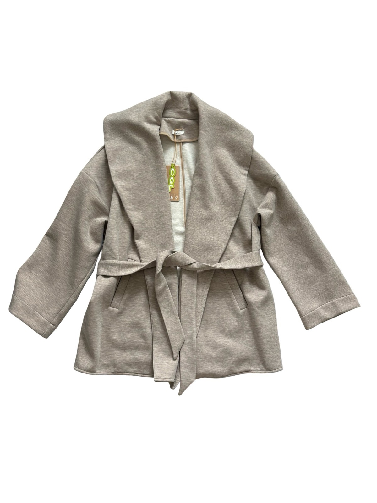 OGL Move Oatmeal Shawl Collar Belted Fleece Lined Wrap Cardigan Jacket XL
